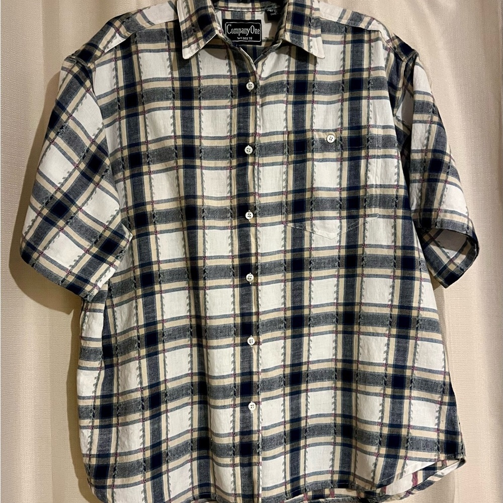 Company One Women’s Short Sleeve Button-Up Plaid Shirt – Size 1X